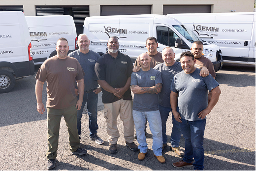 Gemini Restoration team standing together outside their Union, NJ facility providing water, fire, mold, and storm damage restoration services